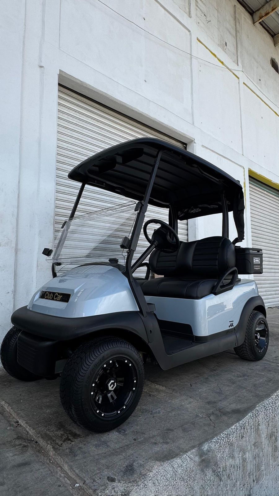 Silver Club Car — Custom Rims · Black Top